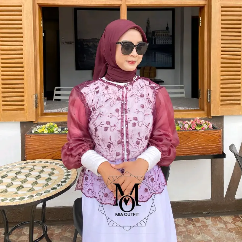 LILY OUTER CROP BRUKAT RANDOM MOTIF / OUTER BRUKAT SAPTO  + ORGANZA  [ BAJU KONDANGAN ,HARI RAYA LEBARAN,LAMARAN ] MEWAH NEW 2025 5