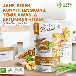 Teh Jahe Sereh Kunyit Lengkuas Temulawak Ketumbar Hitam Sehatku Herbal | Teh Rempah Tradisional | Minuman Penghangat Tubuh & Pelancar Pencernaan | Teh Herbal Alami Sehat Harian