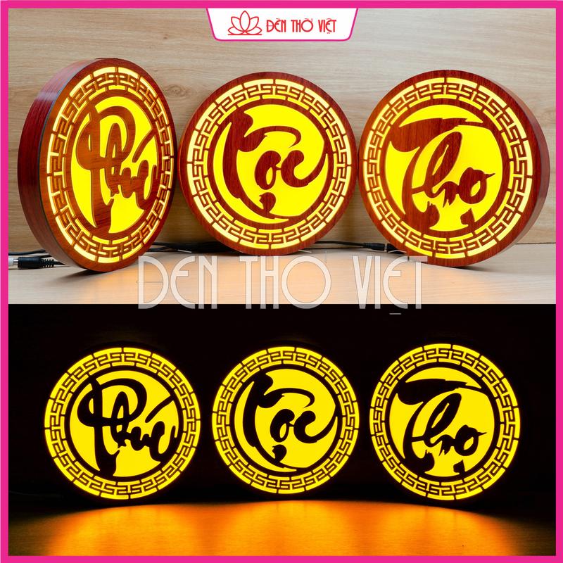  Combo 3 Đèn Thờ Chữ Phúc Lộc Thọ Vân Gỗ Đèn LED Ánh Sáng Vàng Trang Trí Bàn Thờ Gia Tiên - Đèn Thờ Việt 