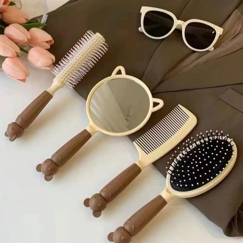 BỘ 4 món gương lược siêu dễ thương lược gỡ rối tóc chải tóc lược đêm khí massage da đầu tạo phồng uôn tạo kiểu làm phồng lược kèm gương tai thỏ
