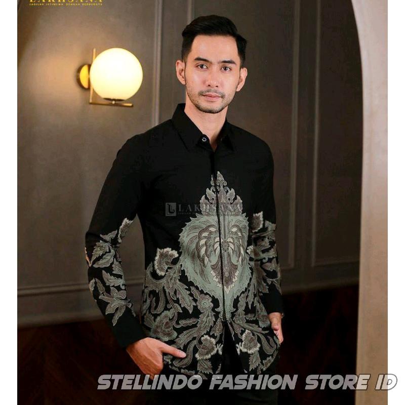 Kemeja Batik Pria Modern Katun Halus Atasan Batik Cowok Baju Kemeja Batik Lengan Panjang Hitam Size M L XL XXL 6