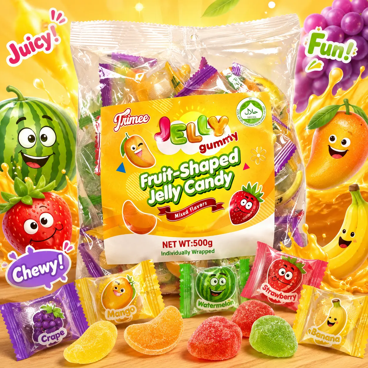 TRIMEE 500G Fruit-shaped jelly cande Fruit-Shaped GummyCandy - Fun Shapes, Zero Guilt