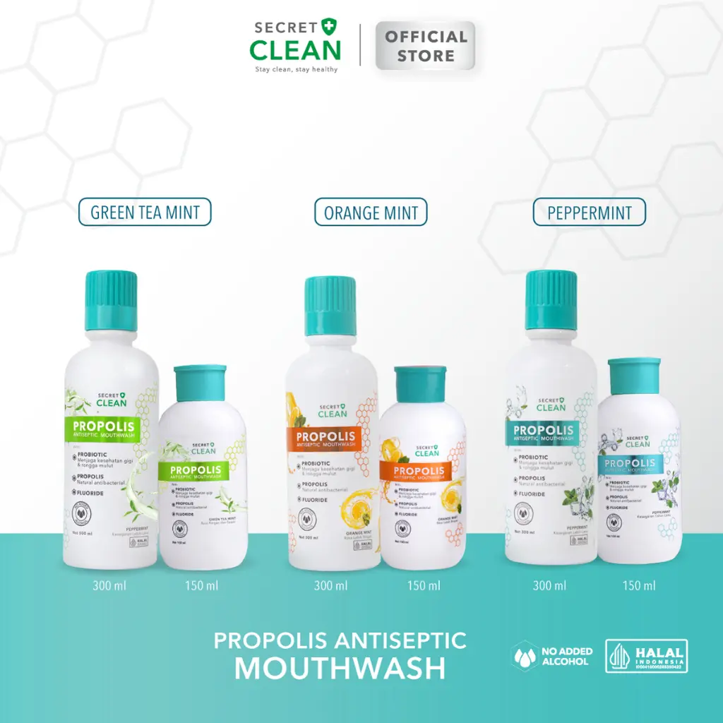 SECRET CLEAN Propolis Antiseptic Mouthwash 150ml & 300ml Isi 1pcs atau 2pcs