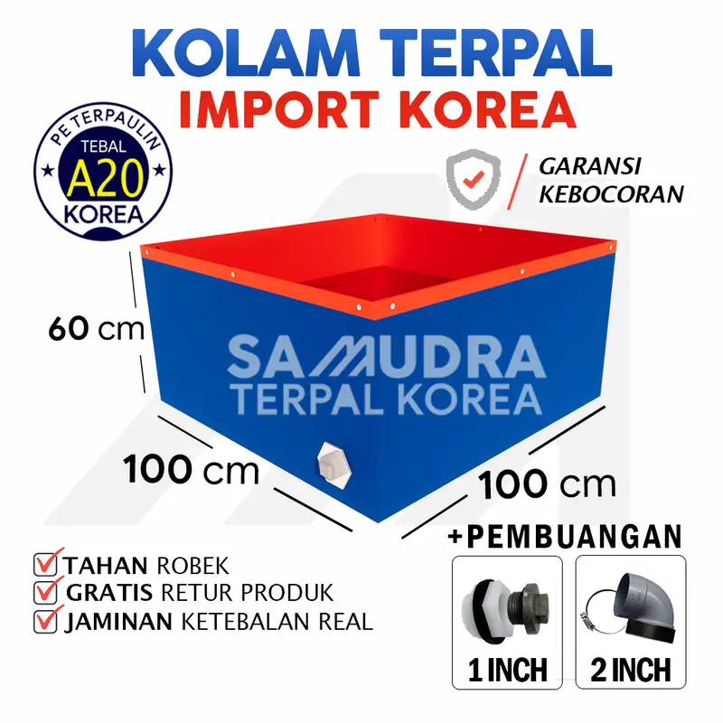 Terpal Kolam Ikan Kotak 100x100x60 Tebal A20 Untuk Budidaya Lele Nila Udang Koi Gurame Belut 0