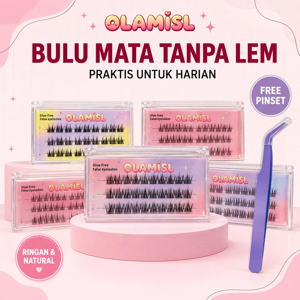 OLAMISL Bulu Mata Palsu Tanpa Lem Premium, Lentik Natural dan Nyaman di Mata
