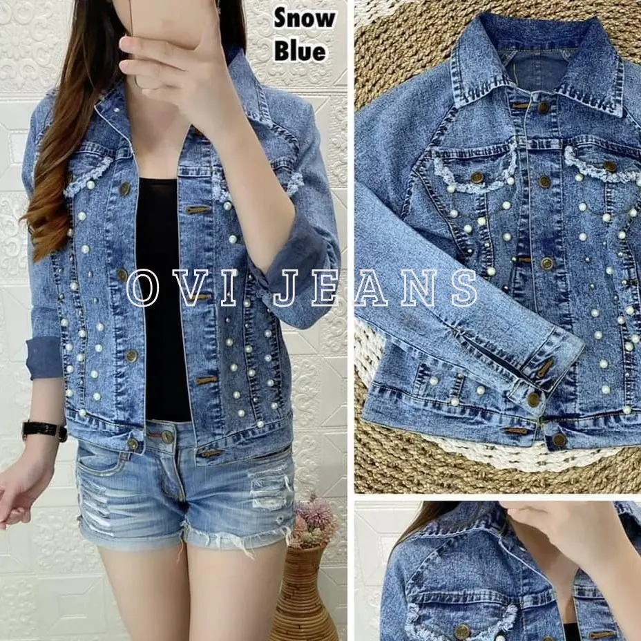 OVI - Andin Jaket Jeans Brokat Mutiara Warna Ice Snow Blue