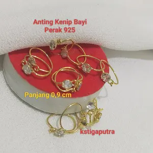 Anting Kenip Mata Putih Bayi Perak 925 Lapisan Mas 24K