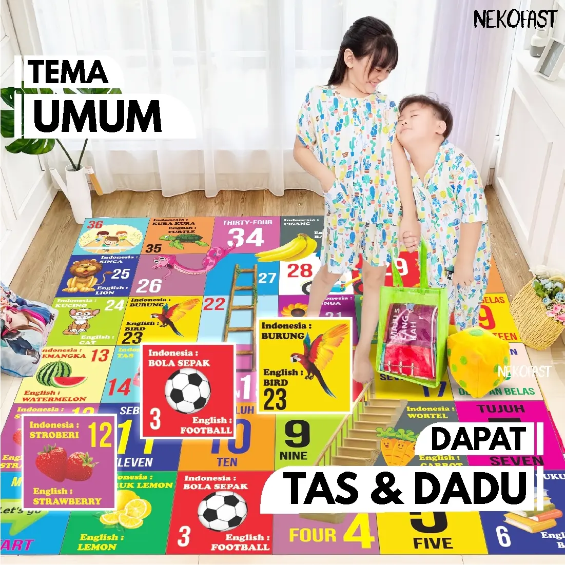 Mainan Ular Tangga Jumbo Ukuran 2×2 M Gratis Dadu Bantal JUMBO dan Tas