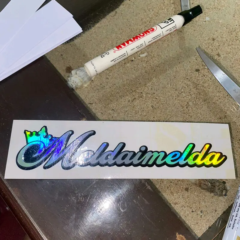cutting sticker beground hitam custom nama mahkota hologram 6