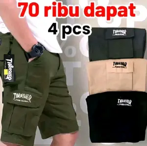 promo paket hemat 90 ribu dapat 4 pcs celana cargo pendek pria Dewasa Cowok bahan tebal Shorts Distro Casual