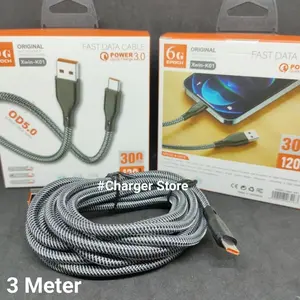 Kabel Data 3 Meter 120W 6A Micro USB - Type C Fast Charging Cable 300Cm Fast Data