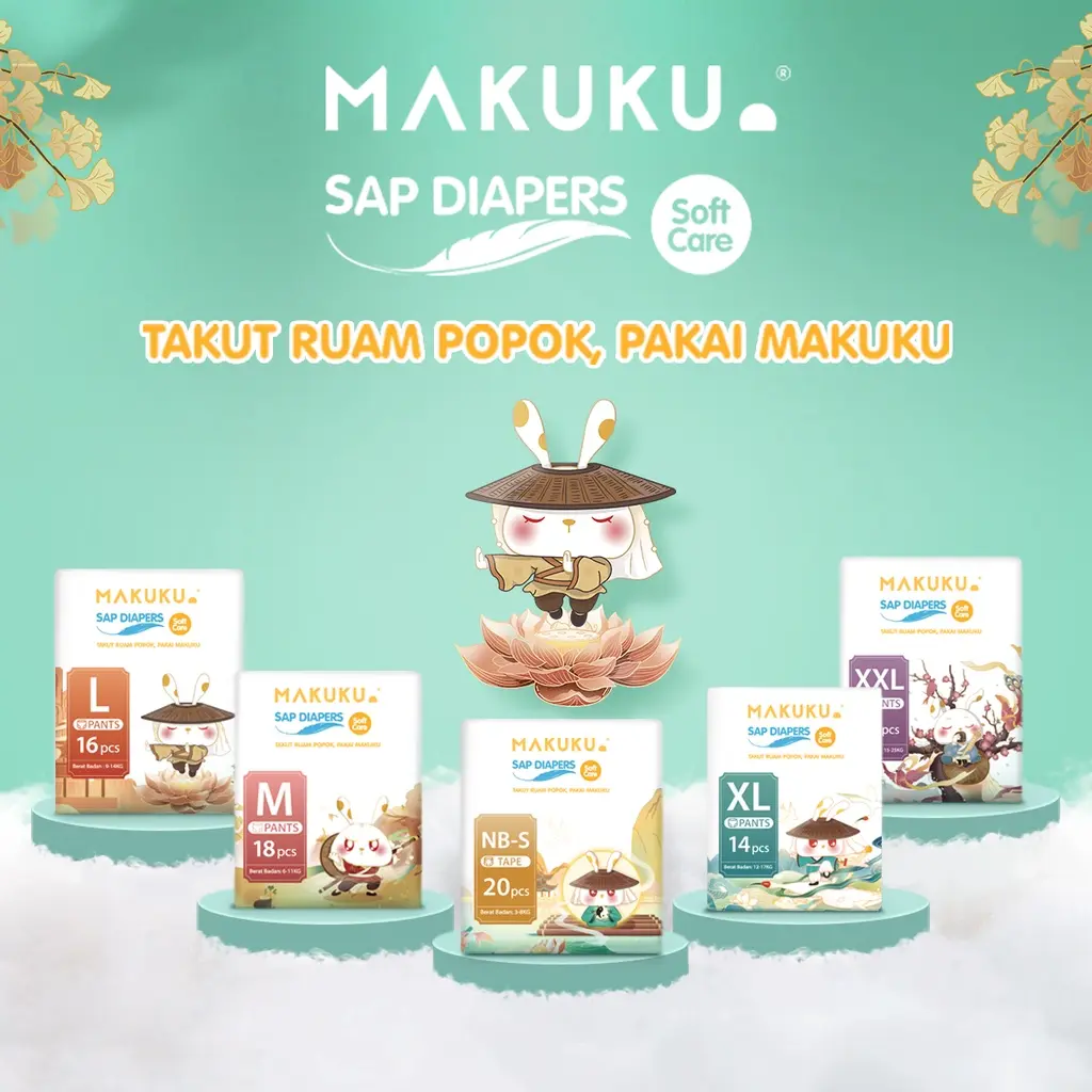 MAKUKU SAP Diapers Soft Care Pants Ukuran NB-S/M/L/XL/XXL Popok Bayi Anti Gumpal Super Dry