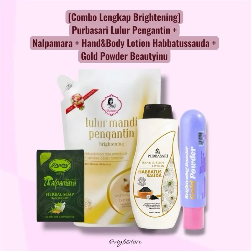 [4IN1] Purbasari Brightening Lulur Mandi Pengantin Nalpamara Hand & Body Lotion Habbatussauda Gold Powder Beautyinu