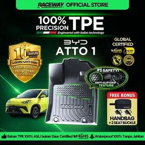 RACEWAY Karpet Mobil BYD ATTO 1 2025-2026  Bahan TPE 100% Presisi Anti Air Slip Garansi 10 Tahun Tahan Air Anti Slip Mudah Dibersihkan Car