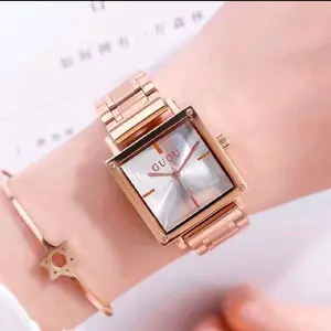 JAM TANGAN WANITA PRIA SEGI ANALOG QUARTZ CASUAL FASHION STRAP RANTAI STAINLESS STEEL COUPLE