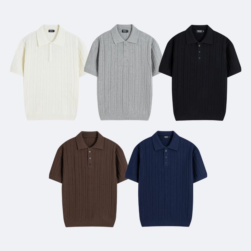 Áo Polo Len dệt kim Thoi Gân premium, Polo Gân Hàn Co Giãn Mịn Form Slimfit Chuẩn Hàn TOPGU