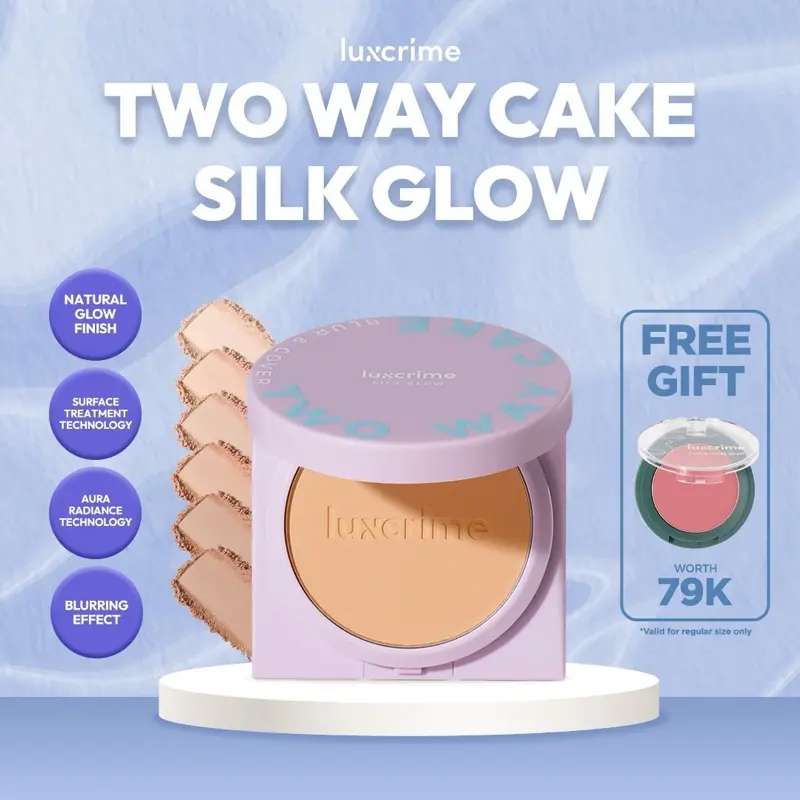 FREE BLUSH [SILK GLOW] Luxcrime Blur & Cover Two Way Cake Powder