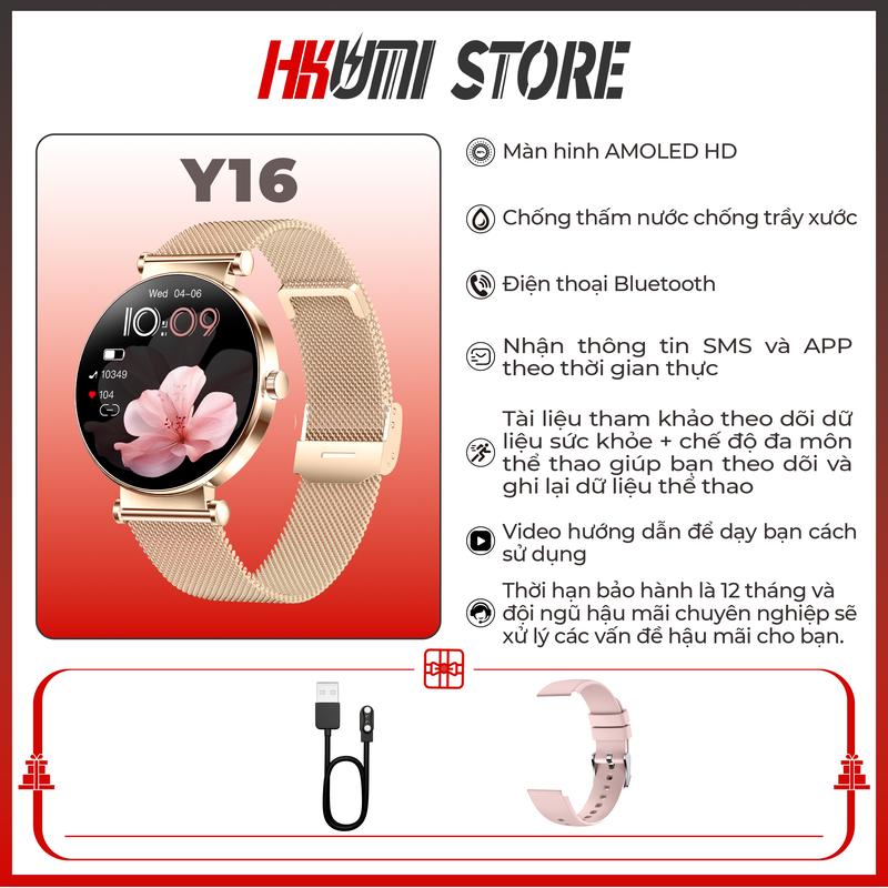 Đồng Hồ Thông Minh Y16, Dành Cho Nữ, Với Theo Dõi Nhịp Tim, Màn Hình 1.32 Inch, Được Phát Hành Bởi Amold Đồng hồ thông minh, có chức năng như theo dõi giấc ngủ, theo dõi thể thao, Đếm bước đi, thời trang