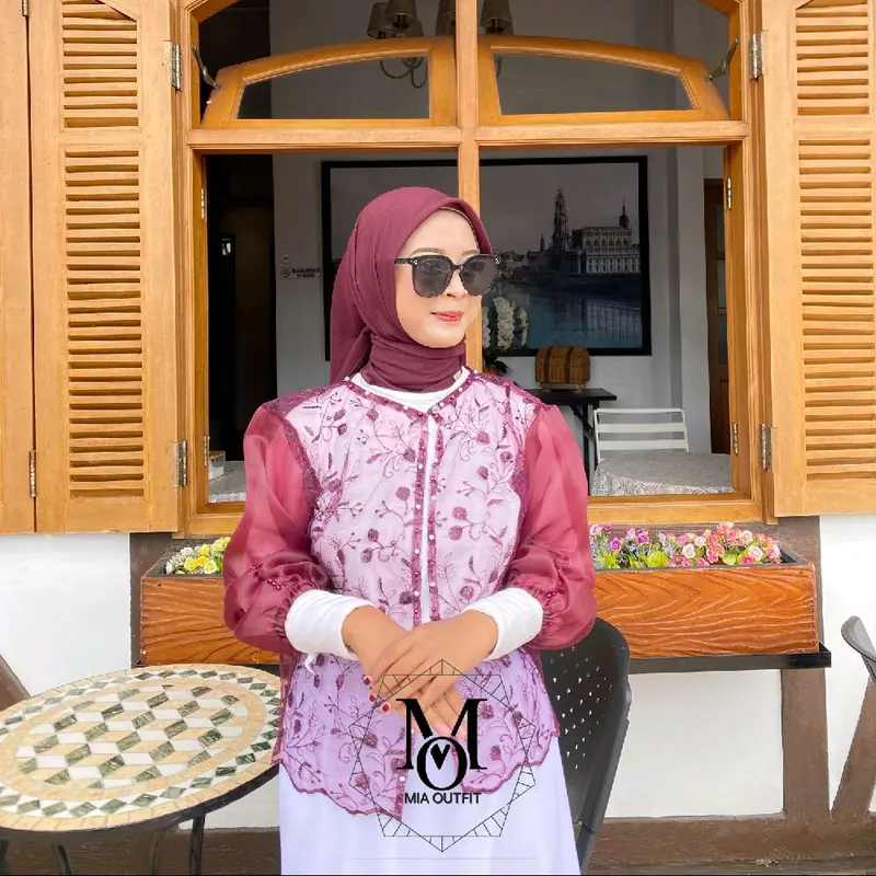 LILY OUTER CROP BRUKAT RANDOM MOTIF / OUTER BRUKAT SAPTO  + ORGANZA  [ BAJU KONDANGAN ,HARI RAYA LEBARAN,LAMARAN ] MEWAH NEW 2025 1