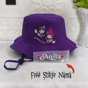 Topi Rimba Gambar Kuromi/Topi Rimba Anak Gambar Lucu/Topi Kuromi/Topi Sanrio free stiker nama