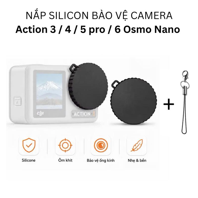 Nắp Silicon Bảo Vệ Camera Action 3 / 4 / 5 Pro / 6 Osmo Nano Kèm Móc Treo Tiện Lợi
