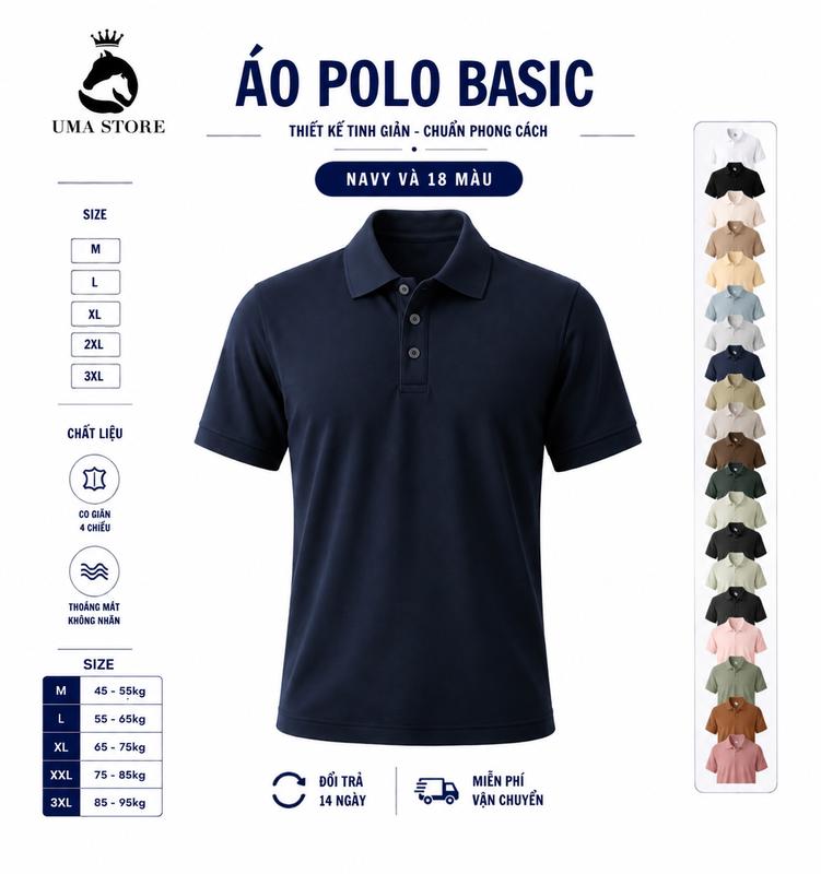 Áo Polo Nam UMAOR Trơn chất liệu Cá Sấu Mềm Mịn, Mát, Co Giãn 4 Chiều - POLOUMAOR