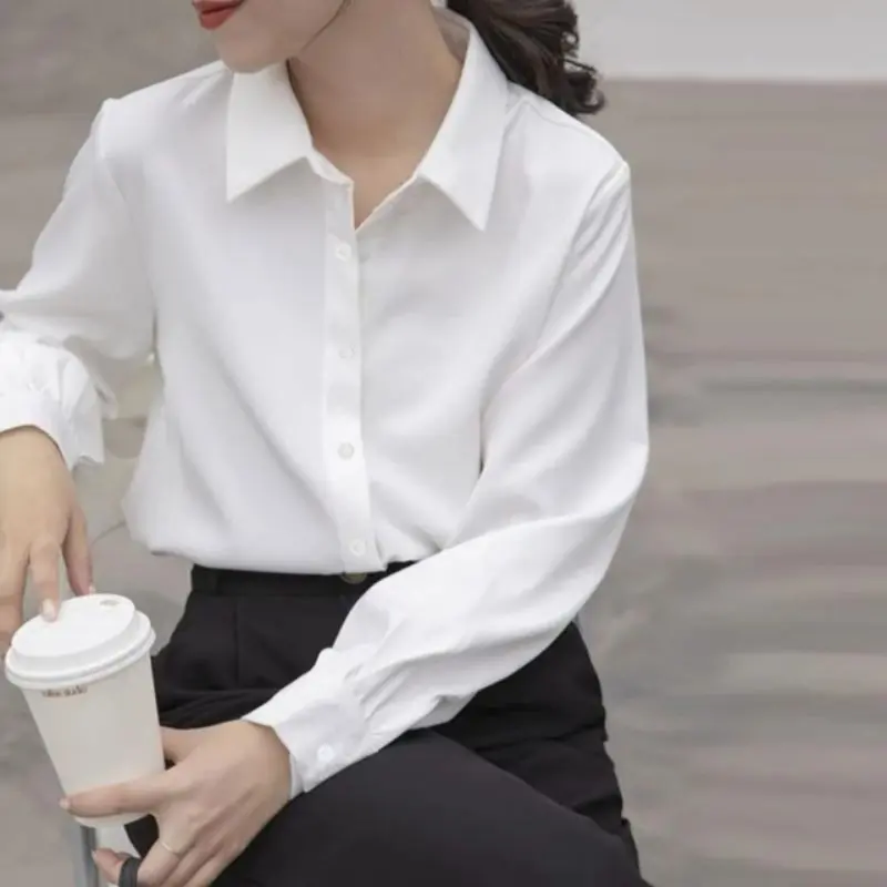 Kemeja Putih Wanita Kemeja Wanita Lengan Panjang Kemeja Hitam Putih Wanita Polos Basic 0