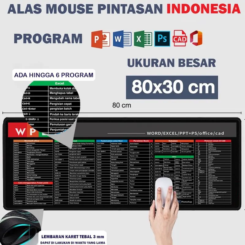 Kualitas Dijamin Mouse Pad Bahassa indonesia MS office word excel PPT PS GAMING XL Desk Mat | Alas Mouse Ukuran Besar Anti Slip/KUNCI PANAS mouse pad 1