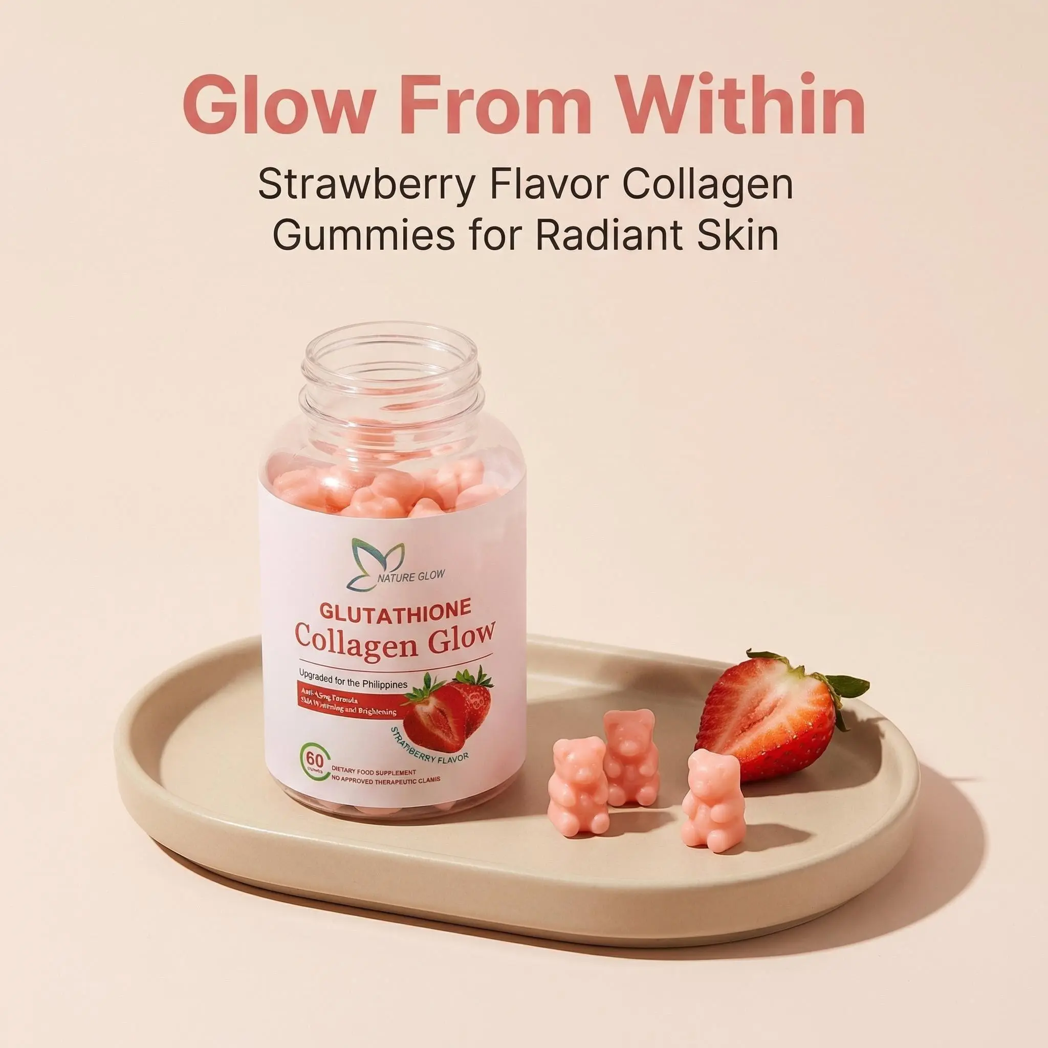 FDA Approved】【Official】Nature Glow 60PC glutathione collagen gummies  strawberry flavor