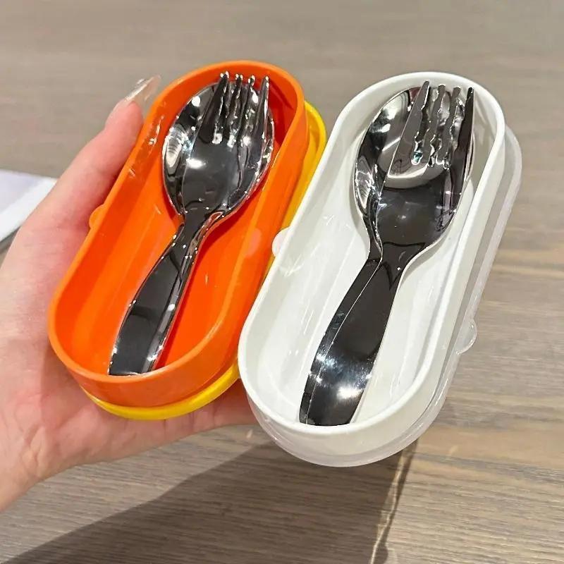 Portable 2 In 1 Children's Utensil Set Stainless Steel Spoon Fork For Toddlers…