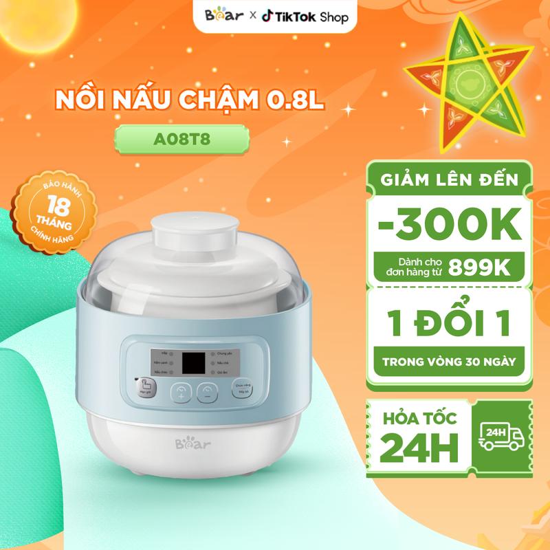 Nồi Nấu Cháo Chậm BEAR 0.8L Nồi Nấu Chậm Chưng Yến Nấu Cháo Ăn Dặm Cho Mẹ Bé Nồi Hầm Thức Ăn Cho Bé Ăn Dặm DDZ-A08T8