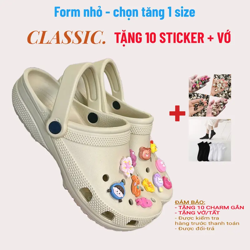 Dép clog classic [TẶNG VỚ +10 cham gắn dép]  quai ngang nam nữ đế 3cm đúc nguyên khối chống trơn trượt êm nhẹ 3