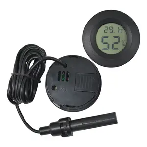New Mini LCD Round Embedded Digital Thermometer and Hygrometer with 1.5m Probe Detection Module Humidity Sensor for Aquarium - With LR44 battery