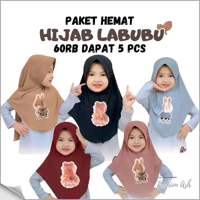 60rb Dapat 5 Pcs hijab instan anak labubu 2-8 Tahun Jersey premium ...