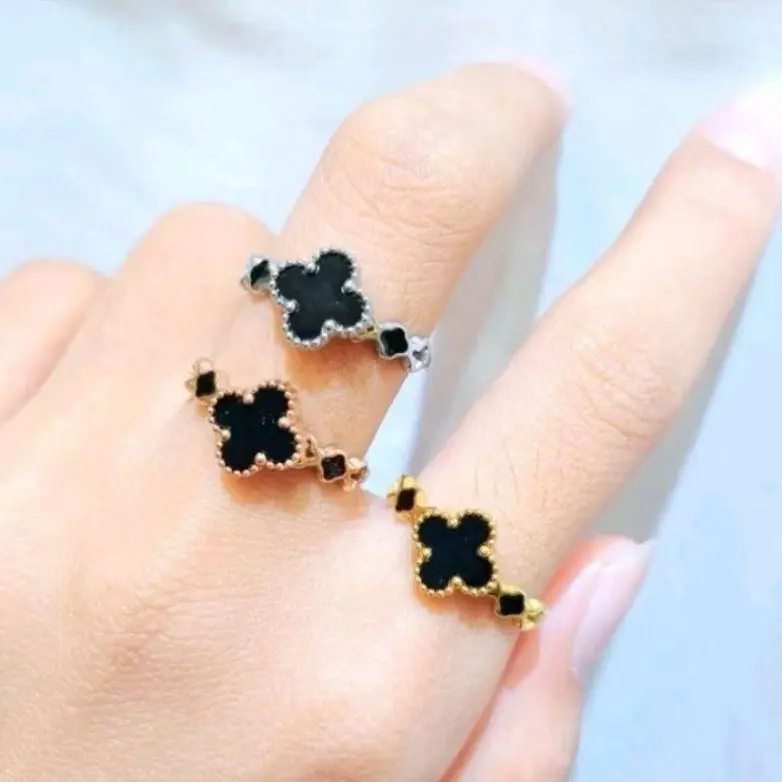 Cincin Wanita Titanium Mahkota Bunga Hitam Aksesoris Rings Model Korea 4