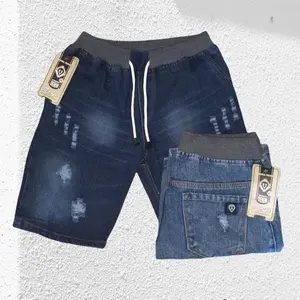 CELANA PENDEK PRIA Jeans Rib Pinggang Karet M-YU
