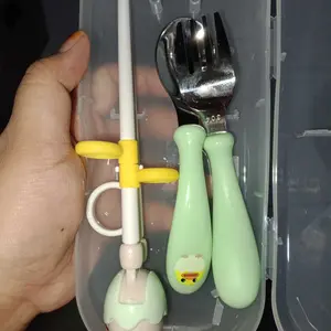 [GB] 3in1 Set Alat Makan Kartun Anak Sumpit Pelatihan Bayi Stainless Steel + Sendok + Garpu Set / Peralatan Makan Pelengkap Anak