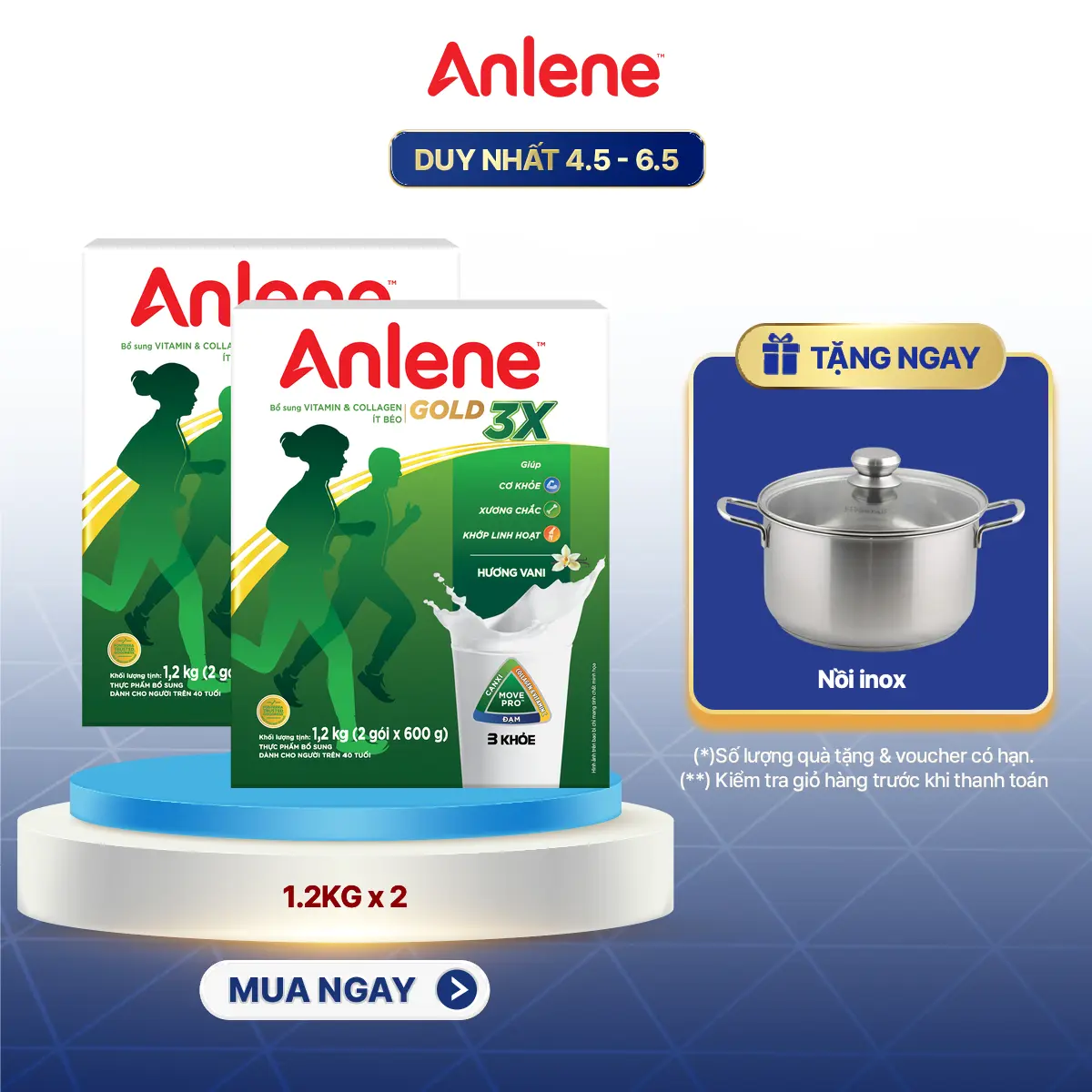 Combo 2 Hộp sữa bột Anlene Gold 3X Vanilla 1.2KG
