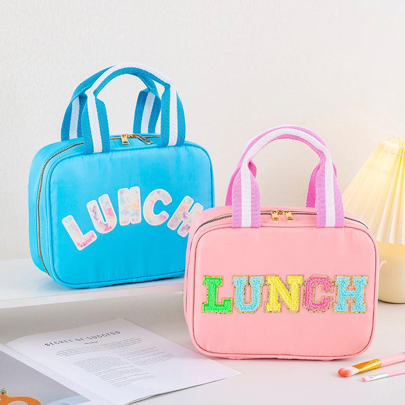 Product Introduction of Large Capacity Nylon Preppy Lunch Box Reusable Lunch Tote Bag LunchBag for Girls Cute Easy packing 11