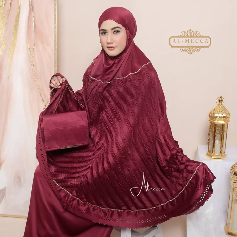 ALMECCA - Mukena Dewasa Mewah Elnara Traveling 2in1 Mewah Traveling Mini Resleting Jumbo Adem Mukena Terbaru Seserahan Pernikahan Atasan Dan Bawahan Muslim 8