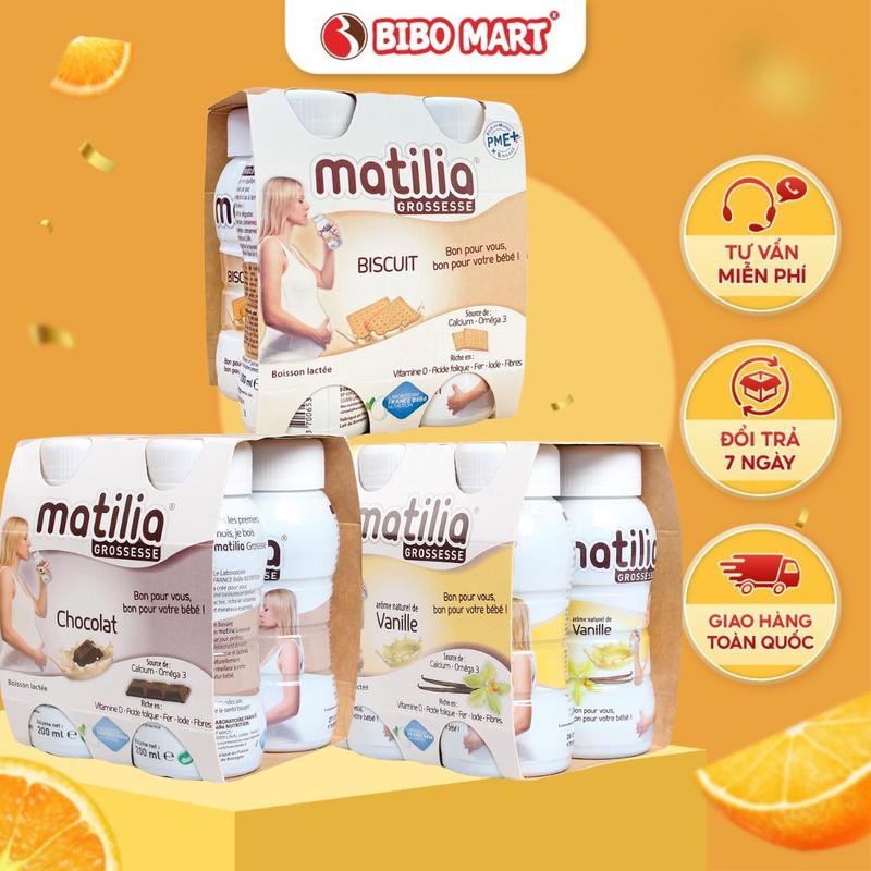 Sữa bầu Matilia Vị Vani/Socola/Biscuit/Dâu Thơm Ngon Bổ Sung Dưỡng Chất Cho Mẹ (Lốc 4 hộp) 200ml - Bibo Mart