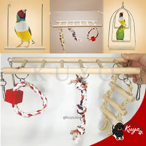 Mainan Burung Gantung Tangkringan Ayunan Bahan Kayu Lovebird Parrot