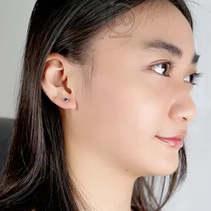 Anting Stud Kecubung Amethyst Natural Perak 925 Mini Cute Ronameta