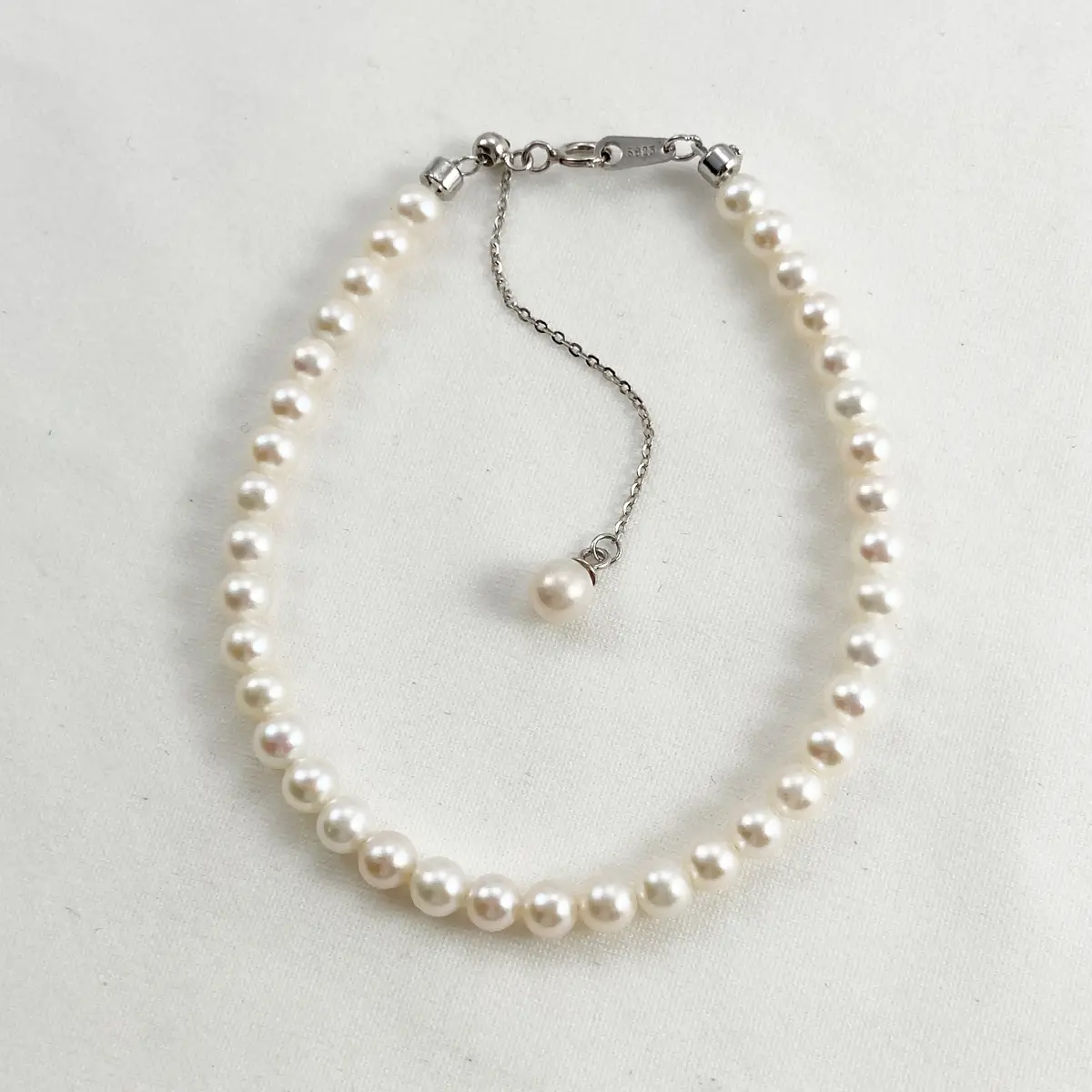 [B006] 1pc 6"+2" 4-5mm Freshwater Pearl (AAA+ Flawless, White Round) Bracelet, 5cm S925 Silver Adjustable Chain