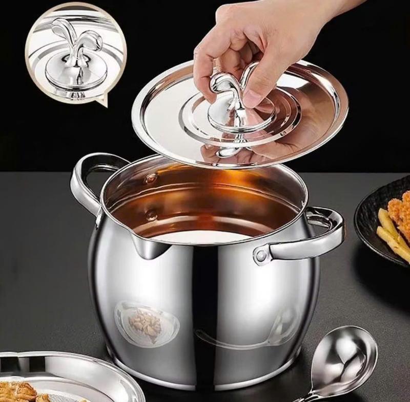 Hũ tặng muỗng Inox 304 3 Lít Tròn Đa Năng Có Nắp Đậy & Tay Cầm Tặng Muỗng Đựng Thức Ăn Dầu Mỡ An Toàn Tiện Lợi