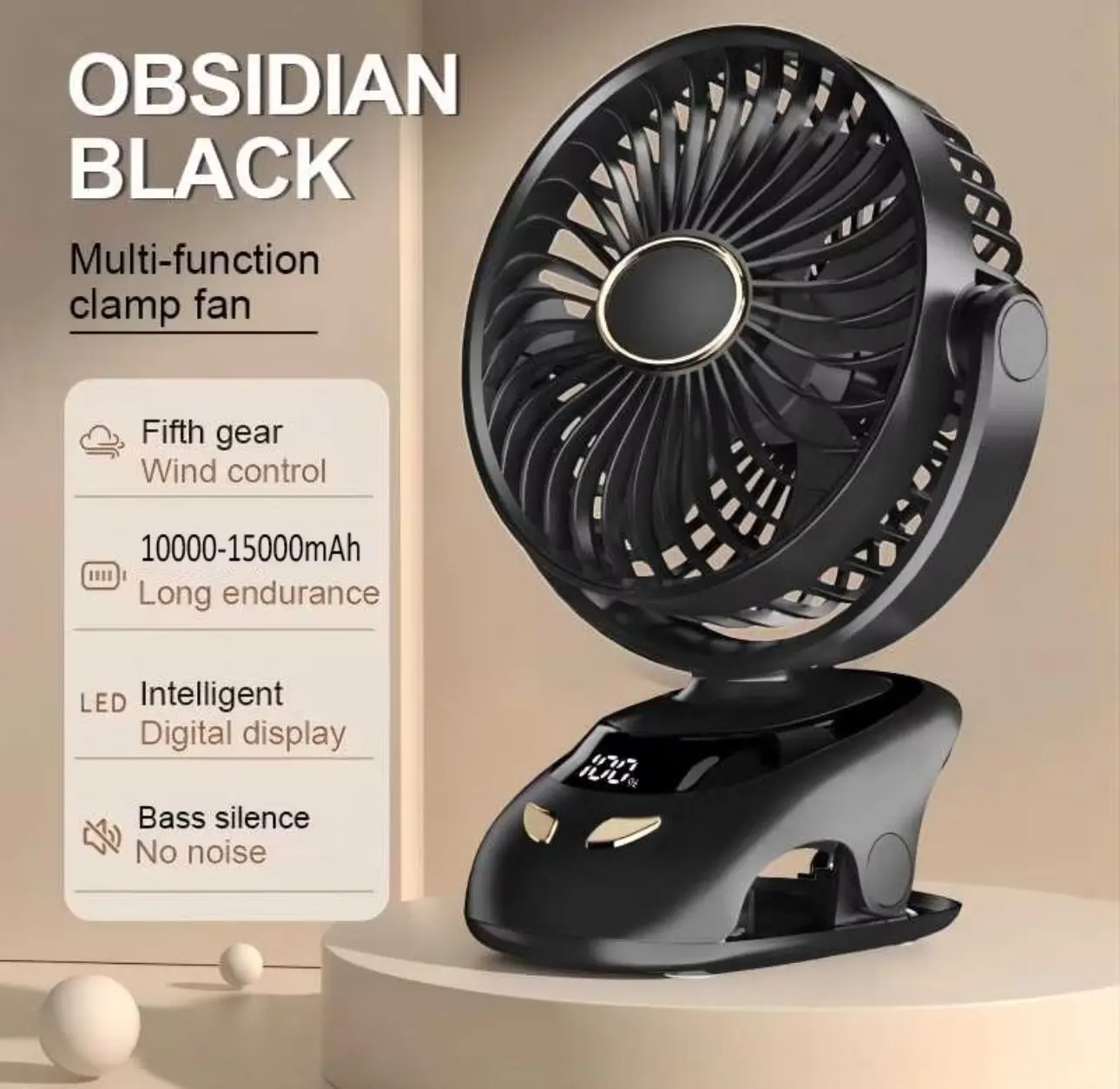 15000mAh mini Kipas Angin USB Clip Mini Fan Rotating Kipas Angin Meja Mini Jepit Portable LED Display Portable Fan