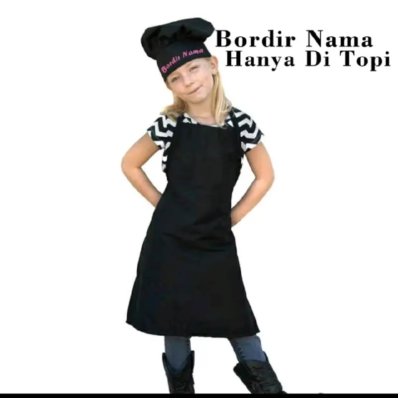 Topi Chef Anak Dan Apron Celemek Satu Set Free Bordir Nama Topi Chef Celemek anak Bisa Bordir nama topi  sd  merah  putih 1