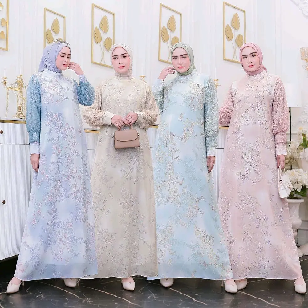 Marwa Dress Gamis Gaun Kondangan Lebaran Ceruti Brukat Santili Mewah Elegan Manis Cantik Unik