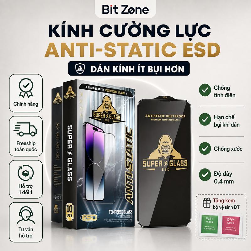 Kính Cường Lực iPhone Hạn Chế Bụi Khi Dán Anti-Static ESD KingKong