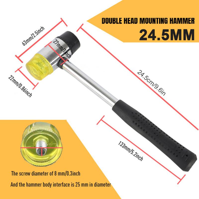 Product Introduction of 25/30mm Leather DIY Tool Double Face Soft Touch Hammer Black Plastic Coated Grip Double Head Rubber Hammer Handheld Tool 51